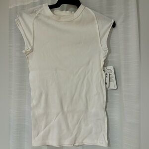 Free People Cream Cap Sleeve Tee